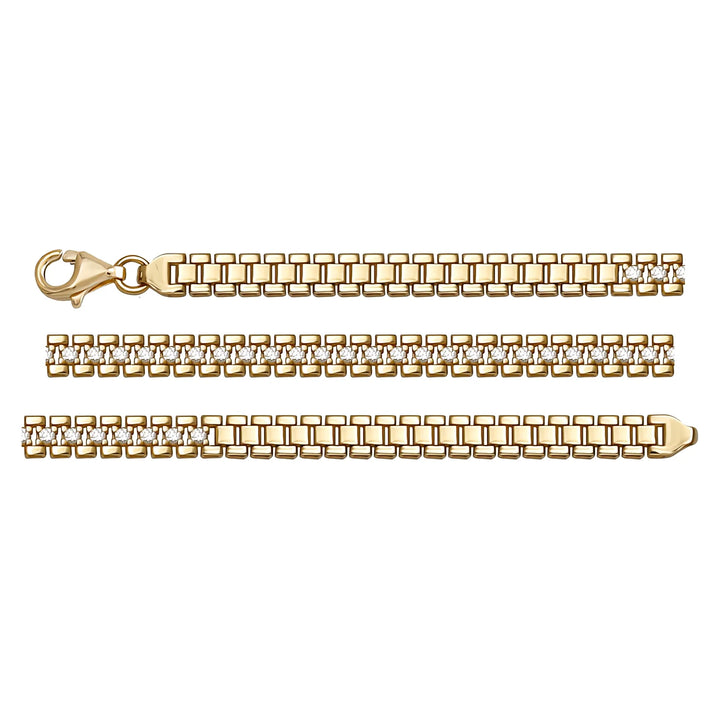 Solid gold bar link bracelet, 5.65 g — shown in three rows across the frame.