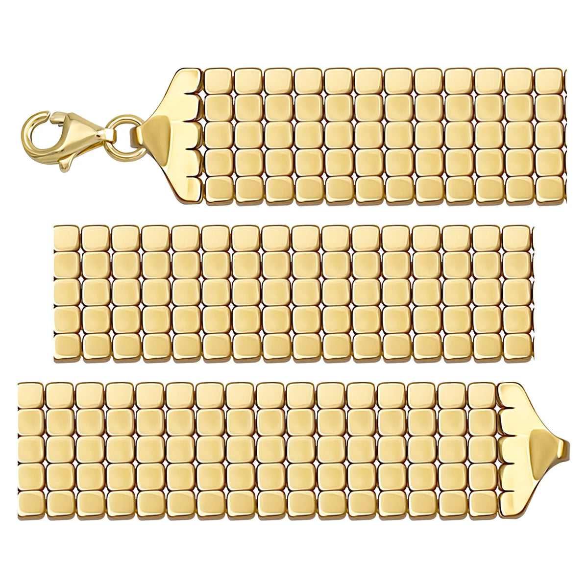 Solid gold brick link bracelet, 20.82 g — shown in three rows across the frame.
