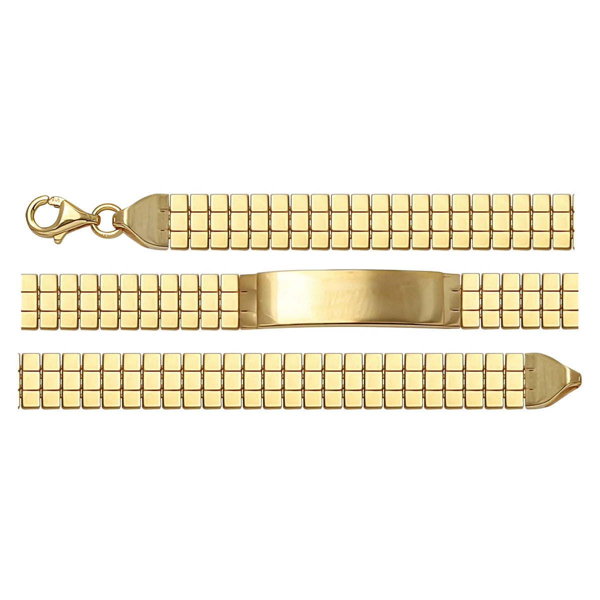 Solid gold id bracelet, 6.25 g — shown in three rows across the frame.
