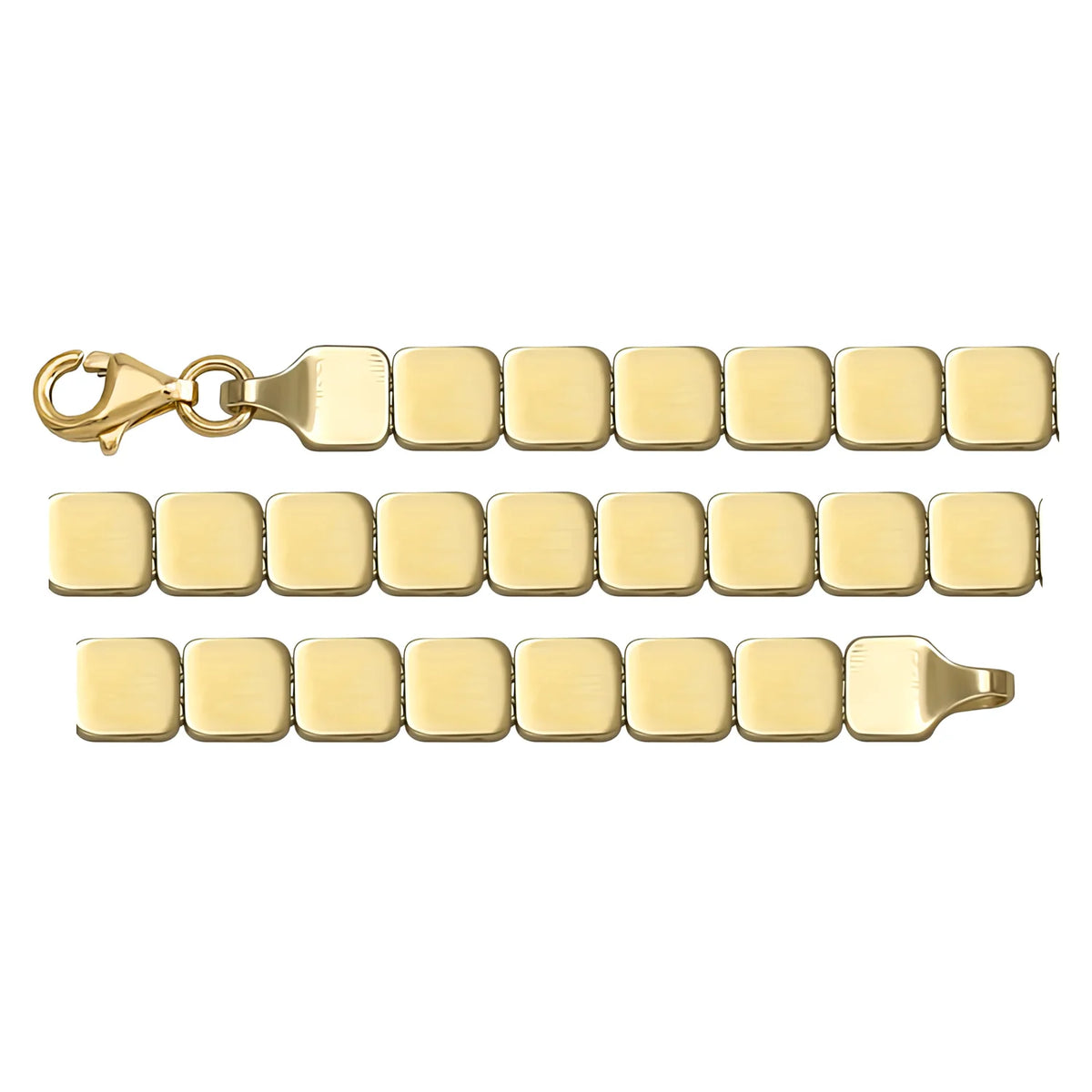 Solid gold id bracelet, 9.82 g — shown in three rows across the frame.