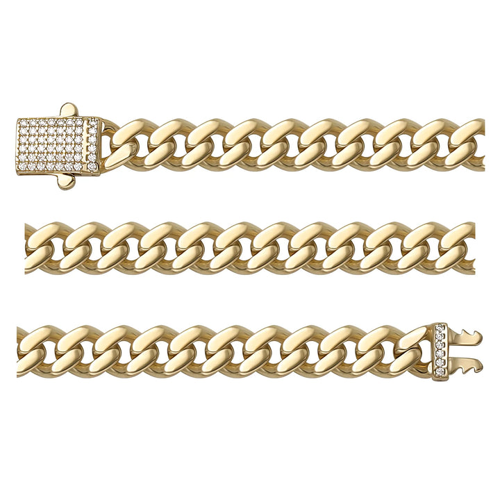 Solid gold curb bracelet, 11.85 g — shown in three rows across the frame.