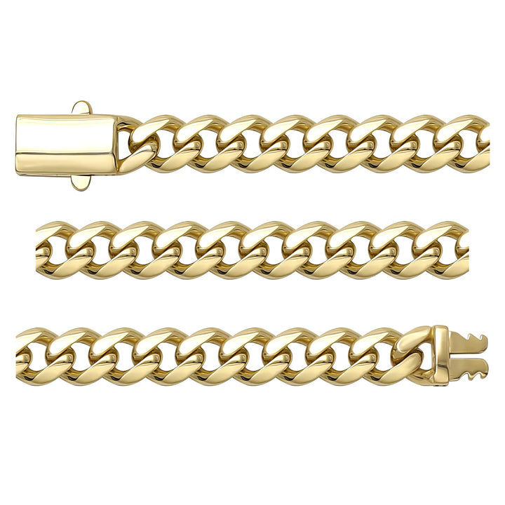 Solid gold curb bracelet, 10.60 g — shown in three rows across the frame.