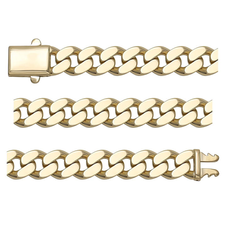 Solid gold curb bracelet, 16.15 g — shown in three rows across the frame.
