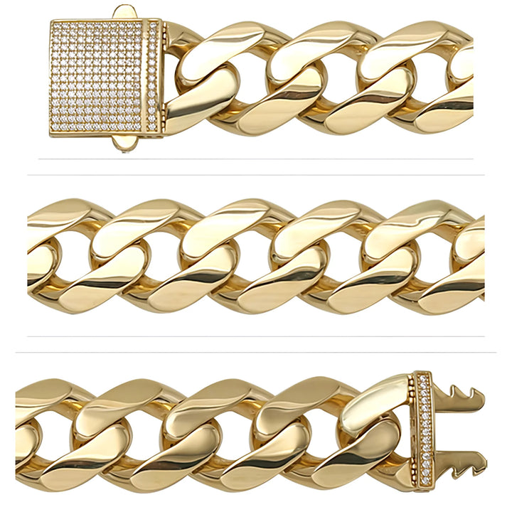 Solid gold curb bracelet, 40.15 g — shown in three rows across the frame.