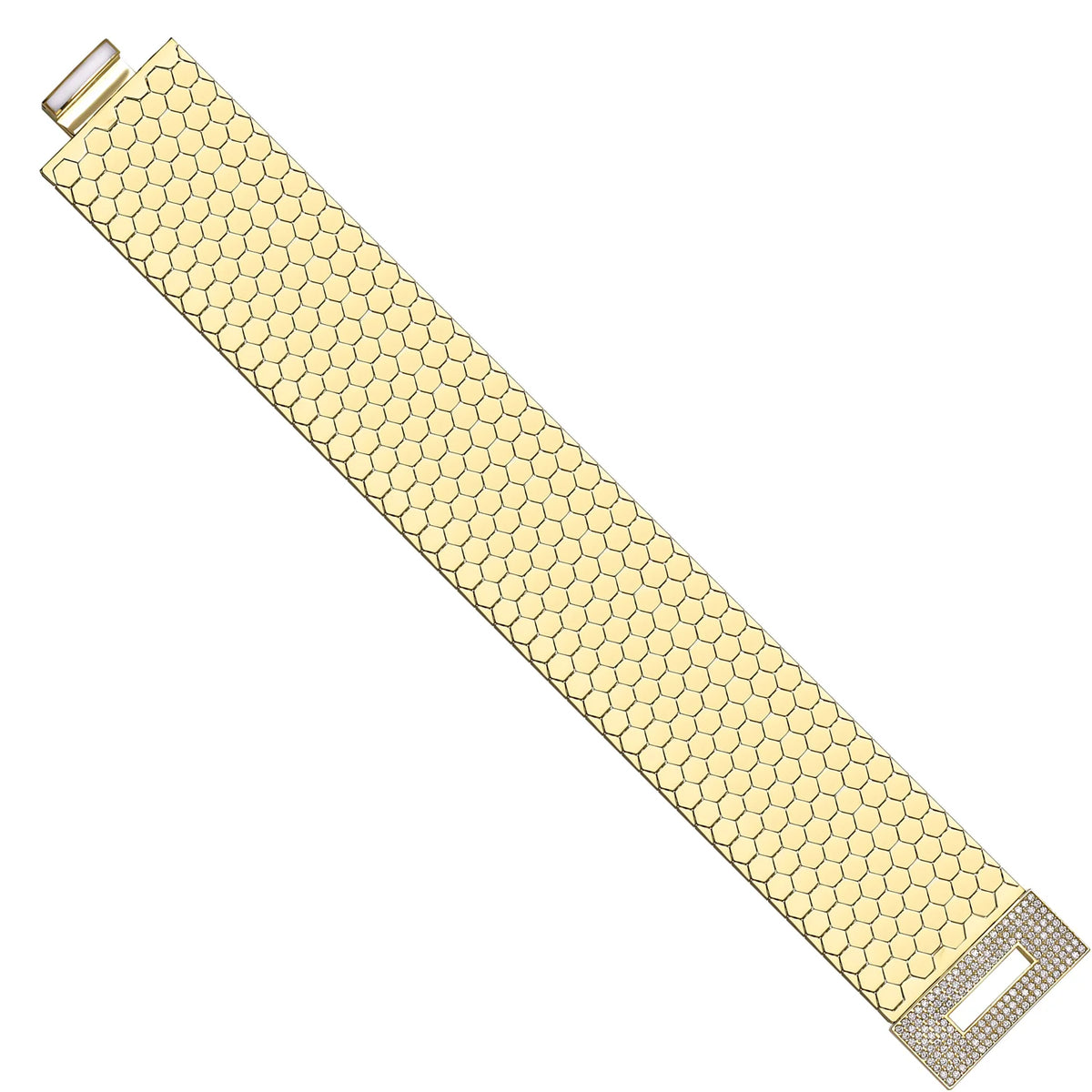 Solid gold honeycomb bracelet, 74.30 g — shown at an angle across the frame.