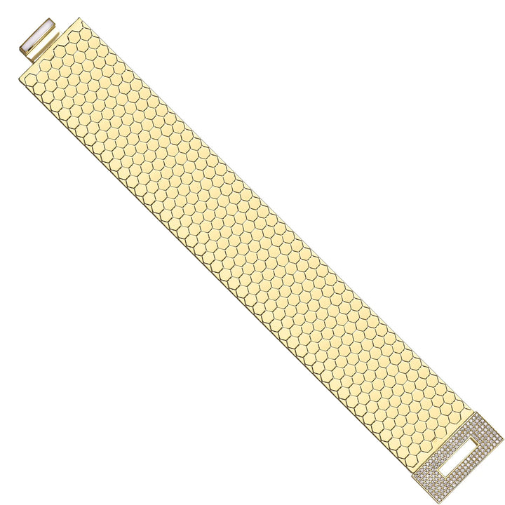 Solid gold honeycomb bracelet, 74.30 g — shown at an angle across the frame.