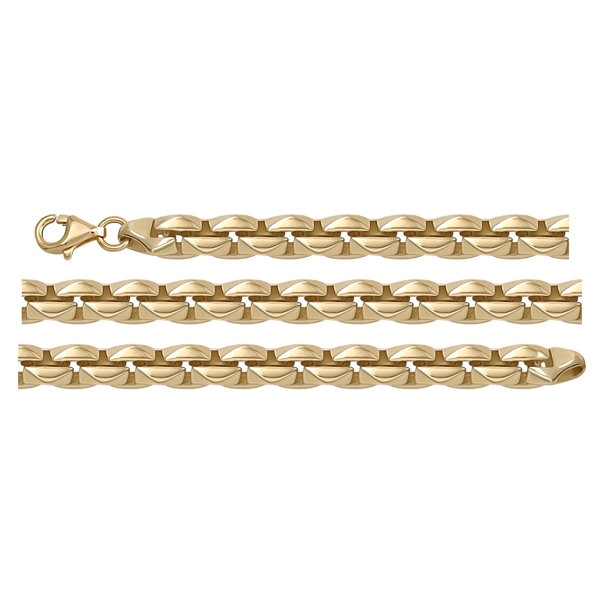 Solid gold fancy link bracelet, 6.65 g — shown in three rows across the frame.