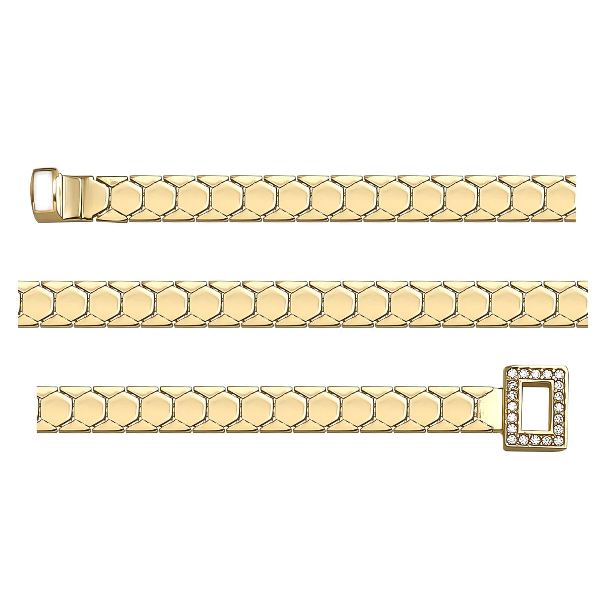Solid gold honeycomb bracelet, 6.45 g — shown in three rows across the frame.