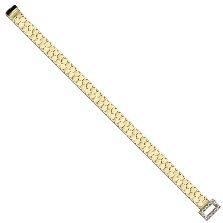 Solid gold honeycomb bracelet, 9.65 g — shown at an angle across the frame.