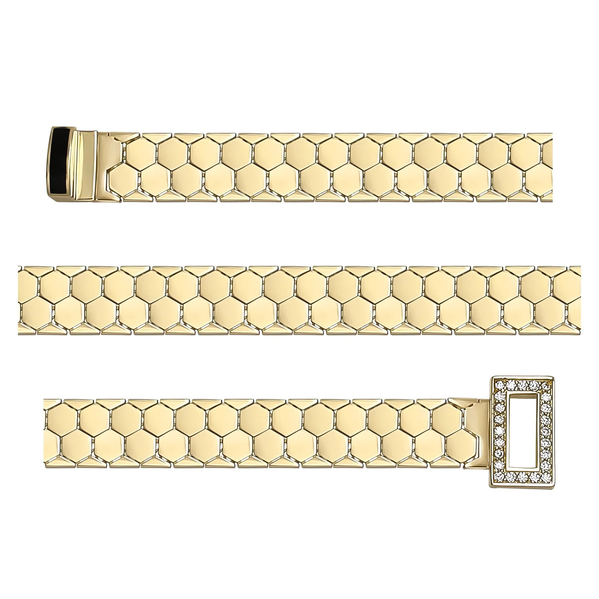 Solid gold honeycomb bracelet, 9.65 g — shown in three rows across the frame.