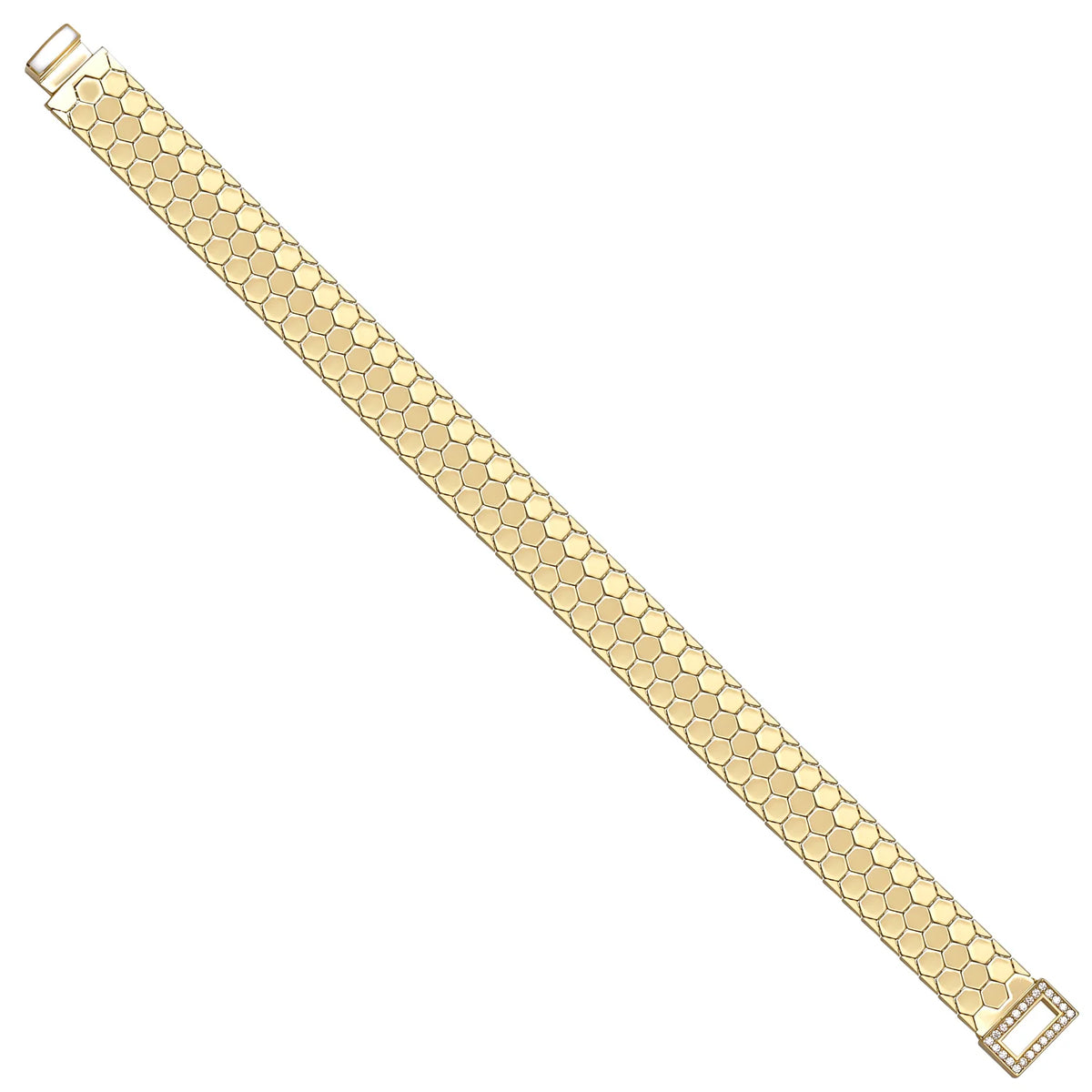 Solid gold honeycomb bracelet, 12.66 g — shown at an angle across the frame.