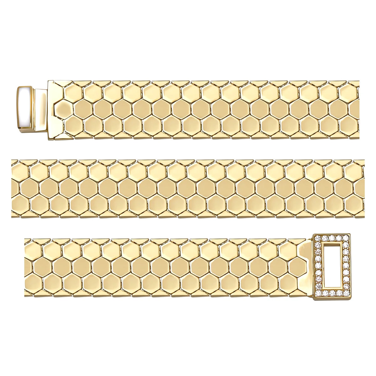 Solid gold honeycomb bracelet, 12.66 g — shown in three rows across the frame.