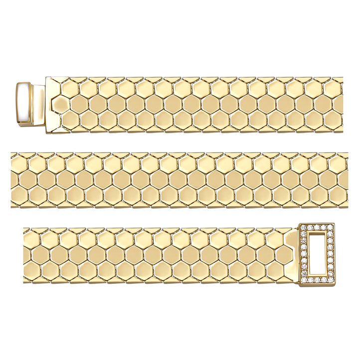 Solid gold honeycomb bracelet, 12.66 g — shown in three rows across the frame.