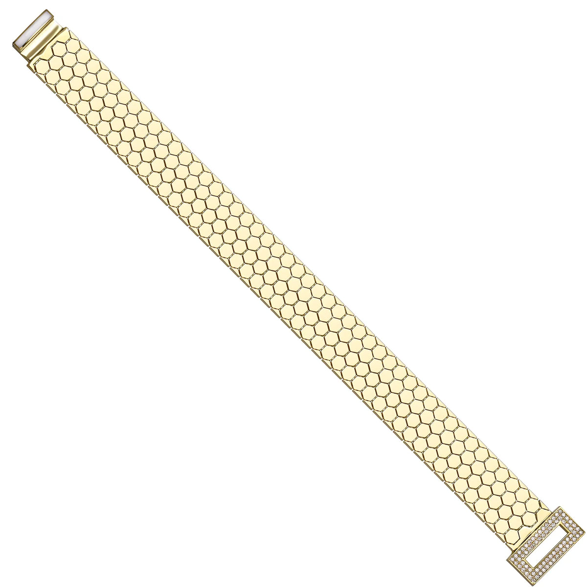 Solid gold honeycomb bracelet, 22.69 g — shown at an angle across the frame.