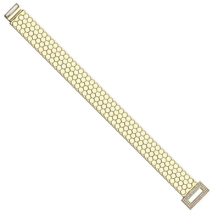 Solid gold honeycomb bracelet, 22.69 g — shown at an angle across the frame.