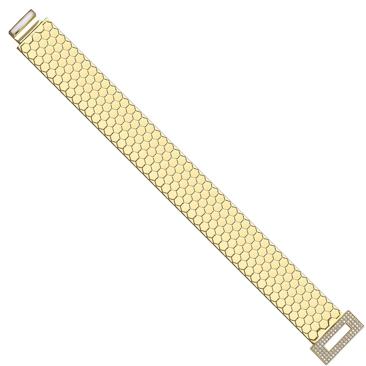 Solid gold honeycomb bracelet, 23.63 g — shown at an angle across the frame.