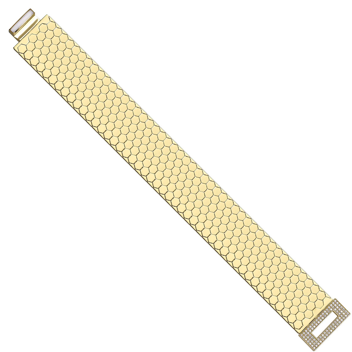 Solid gold honeycomb bracelet, 26.93 g — shown at an angle across the frame.