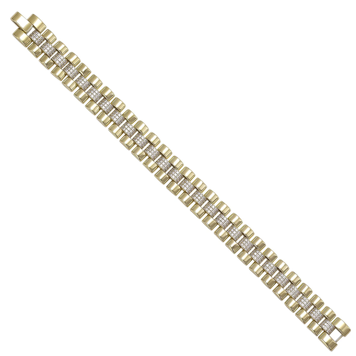 Solid gold brick link bracelet, 24.35 g — shown at an angle across the frame.
