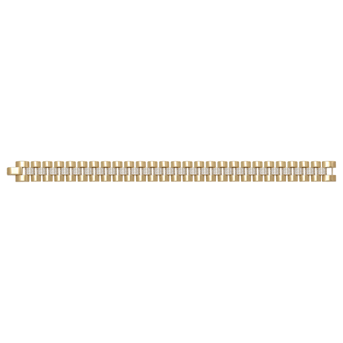 Solid gold brick link bracelet, 27.00 g — shown square on a plain background.