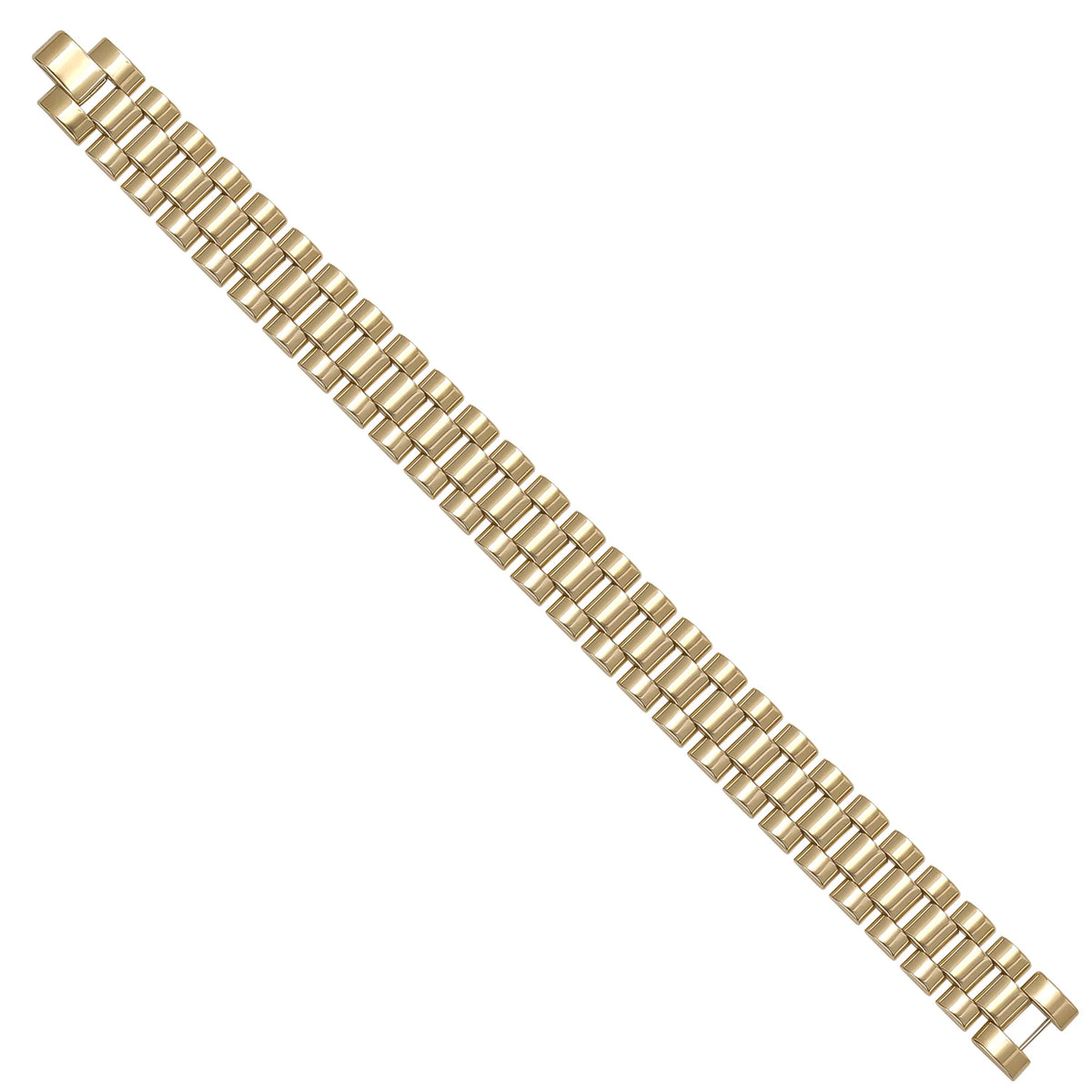 Solid gold brick link bracelet, 26.71 g — shown at an angle across the frame.
