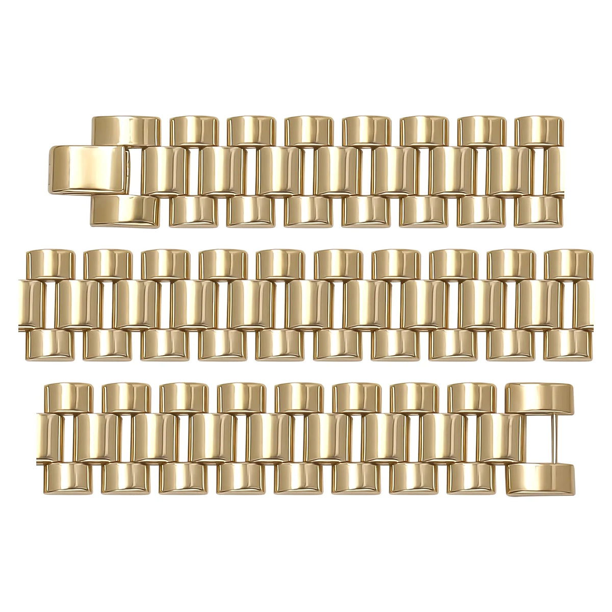 Solid gold brick link bracelet, 26.71 g — shown in three rows across the frame.
