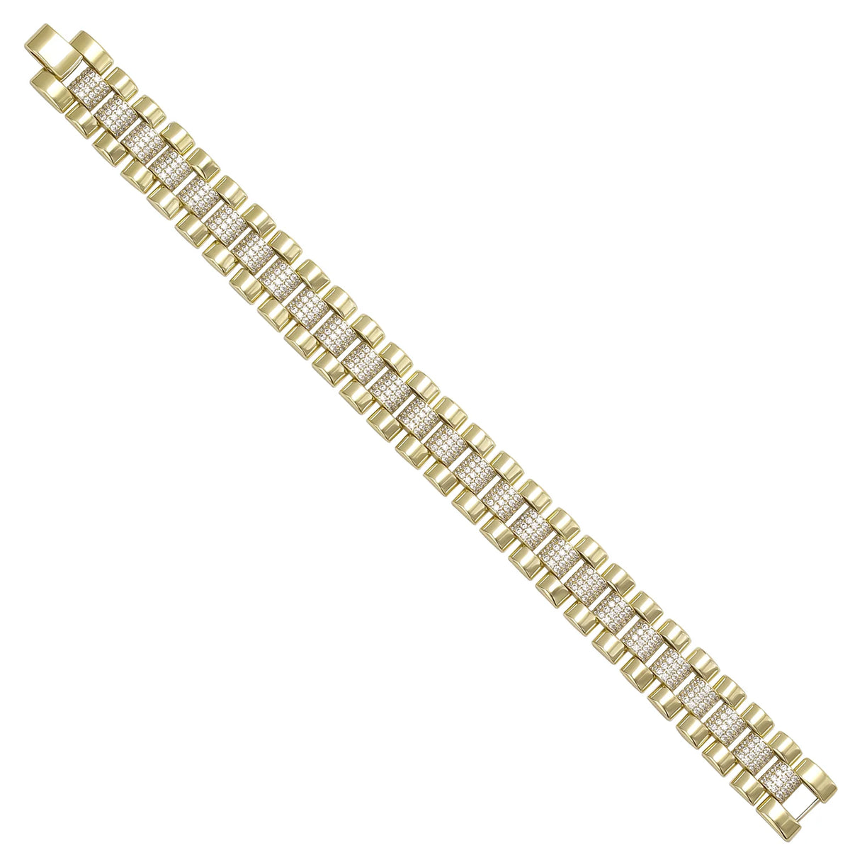 Solid gold brick link bracelet, 28.45 g — shown at an angle across the frame.