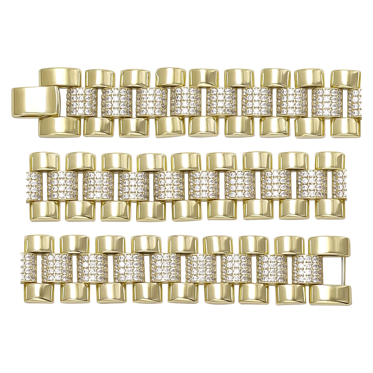 Solid gold brick link bracelet, 28.45 g — shown in three rows across the frame.