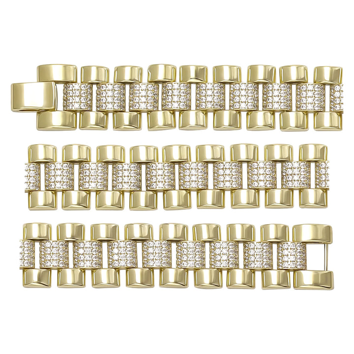 Solid gold brick link bracelet, 28.45 g — shown in three rows across the frame.