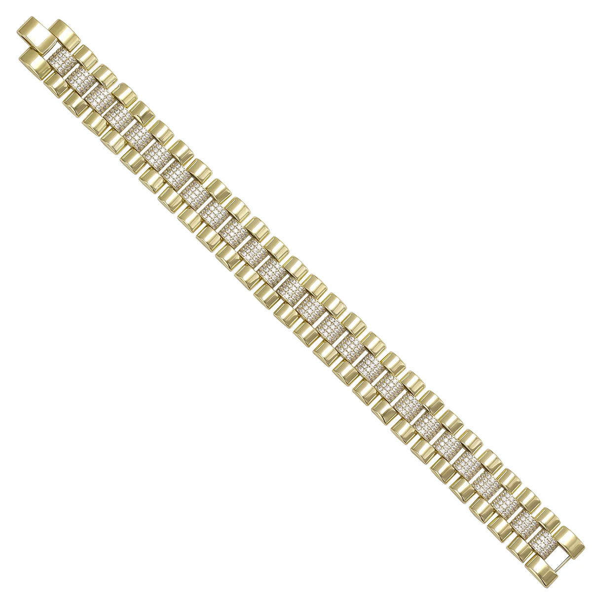 Solid gold brick link bracelet, 29.60 g — shown at an angle across the frame.