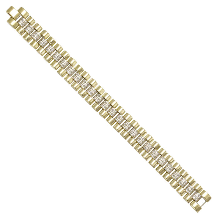 Solid gold brick link bracelet, 29.60 g — shown at an angle across the frame.