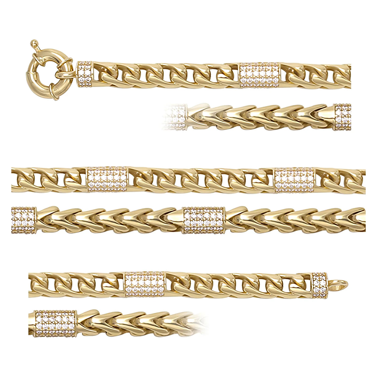 Solid gold curb bracelet, 14.50 g — shown in three rows across the frame.