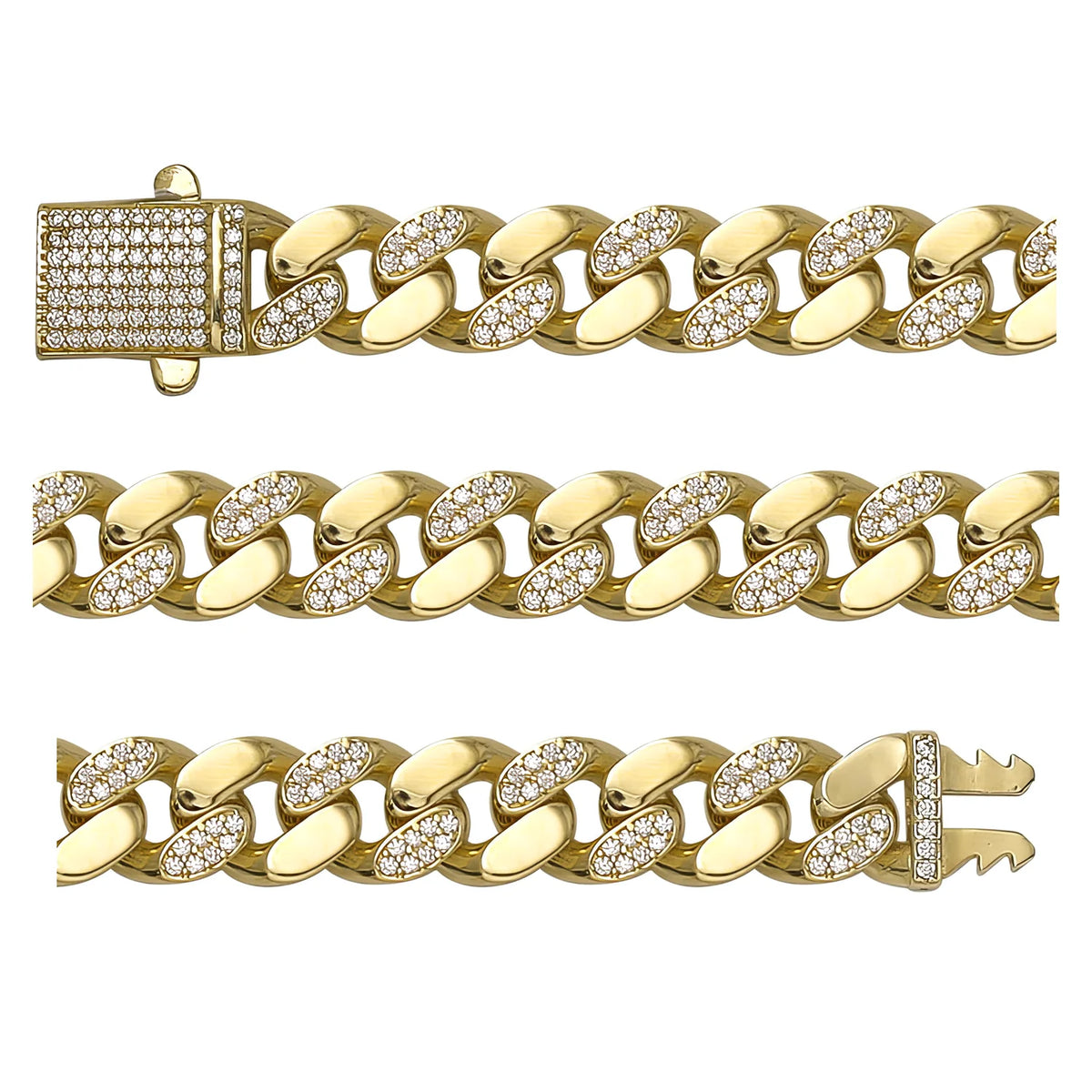 Solid gold curb bracelet, 17.55 g — shown in three rows across the frame.