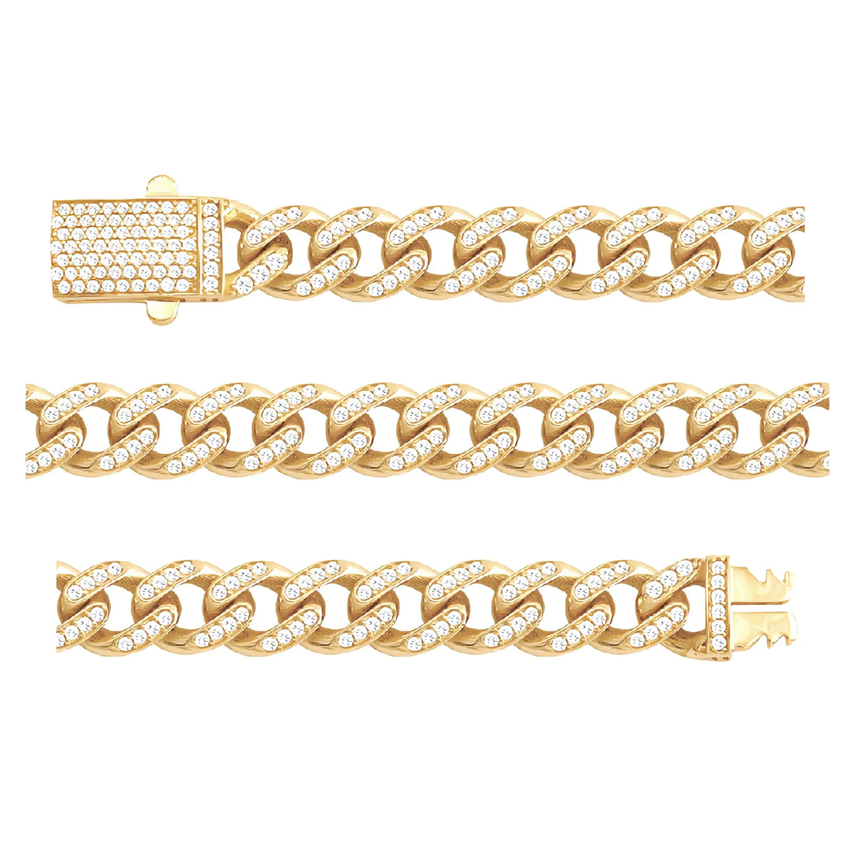 Solid gold curb bracelet, 15.74 g — shown in three rows across the frame.