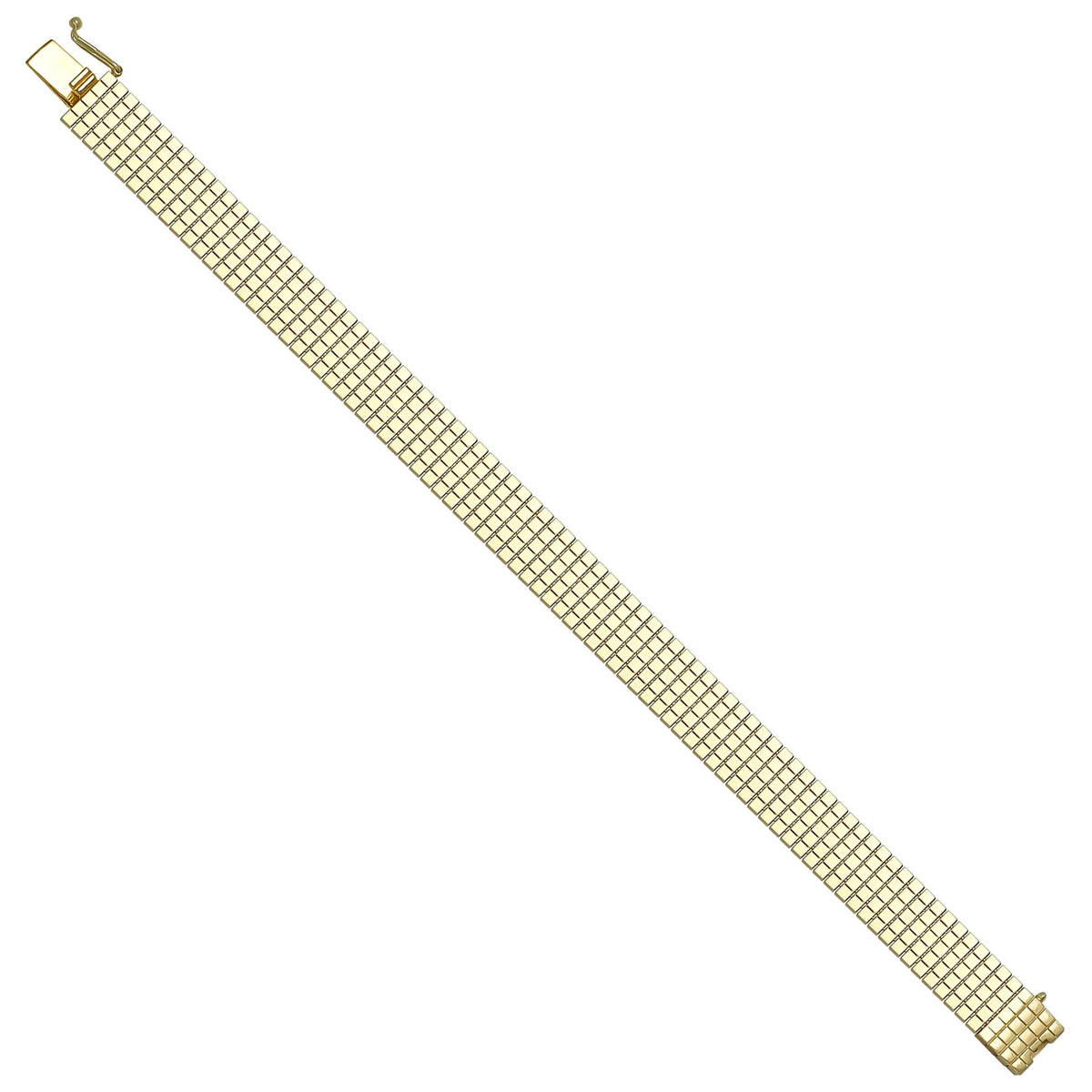Solid gold brick link bracelet, 14.70 g — shown at an angle across the frame.