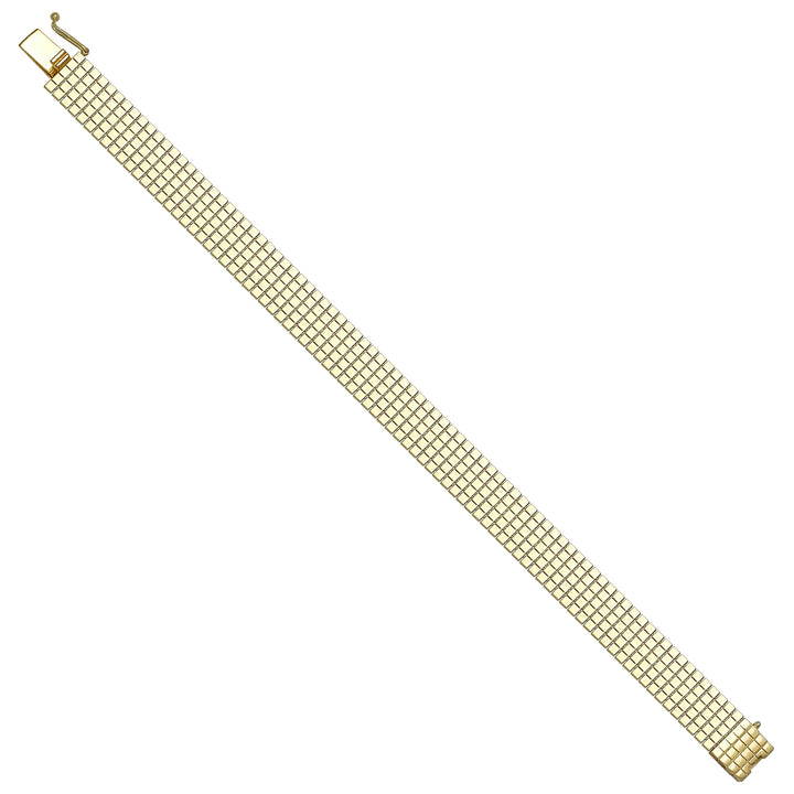 Solid gold brick link bracelet, 14.70 g — shown at an angle across the frame.