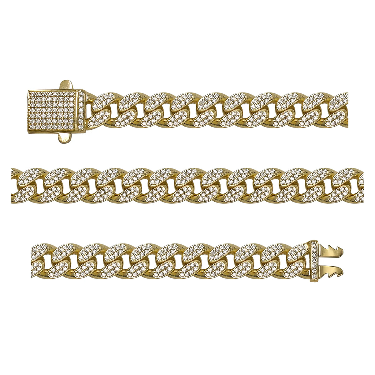 Solid gold curb bracelet, 14.50 g — shown in three rows across the frame.