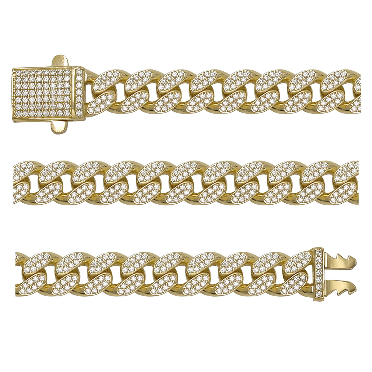 Solid gold curb bracelet, 17.60 g — shown in three rows across the frame.