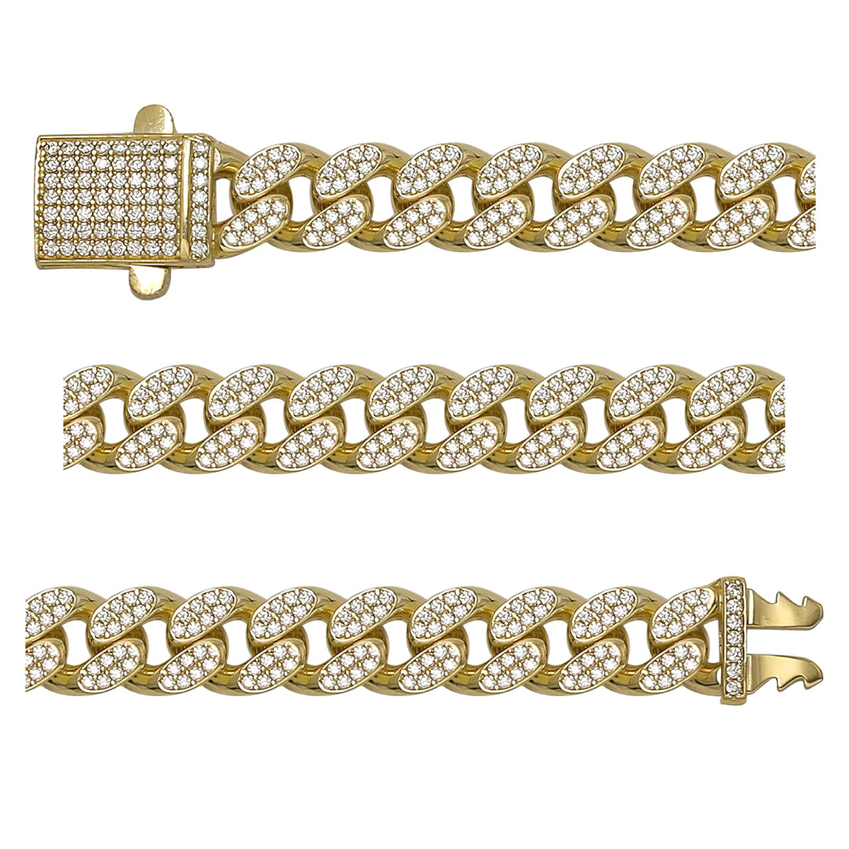Solid gold curb bracelet, 20.75 g — shown in three rows across the frame.