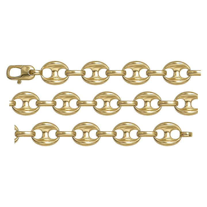 Solid gold mariner bracelet, 6.80 g — shown in three rows across the frame.