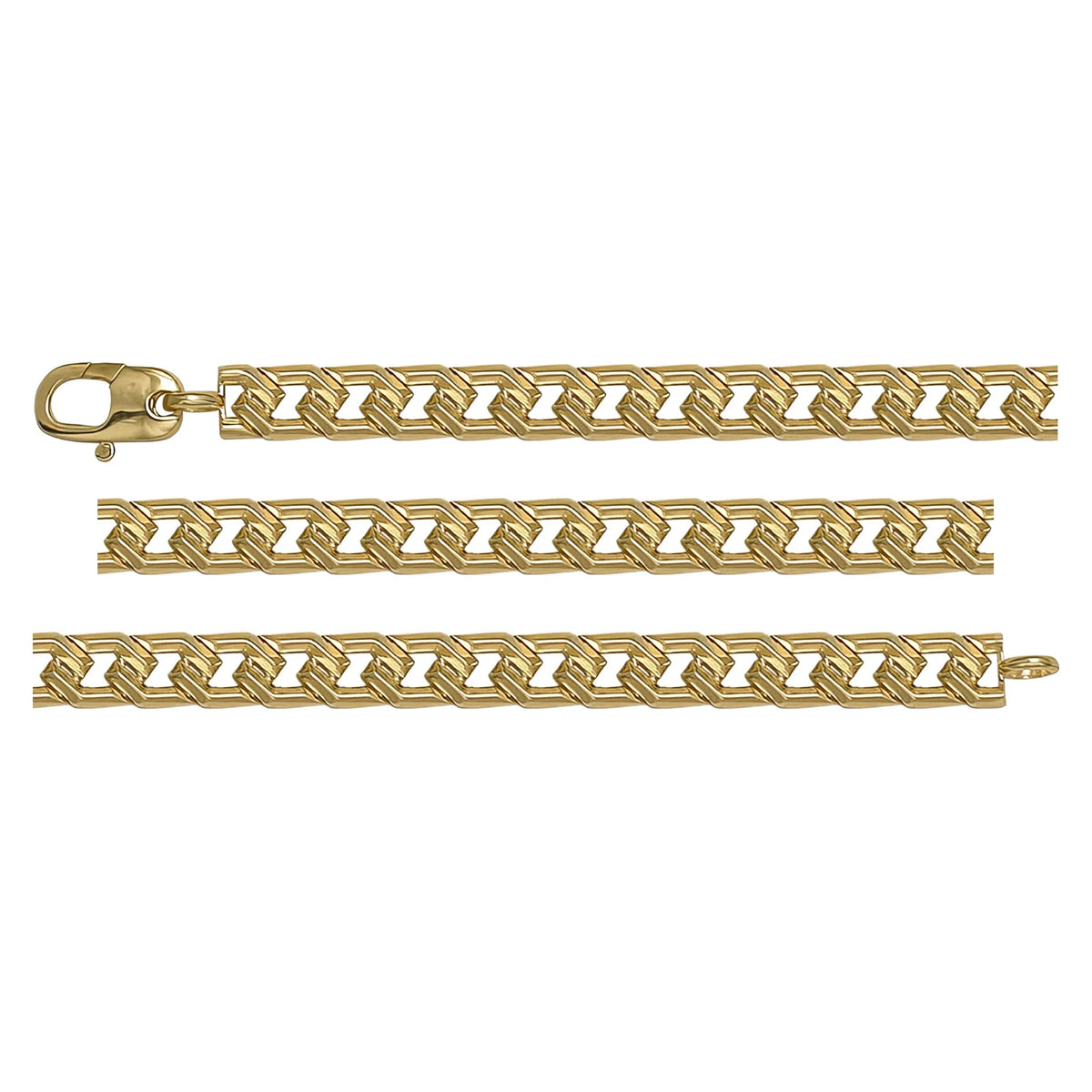 Solid gold curb bracelet, 7.15 g — shown in three rows across the frame.