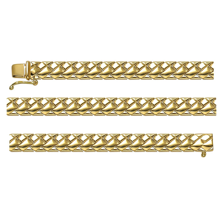 Solid gold herringbone bracelet, 8.65 g — shown in three rows across the frame.