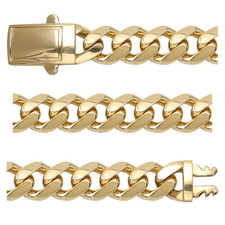 Solid gold curb bracelet, 22.11 g — shown in three rows across the frame.