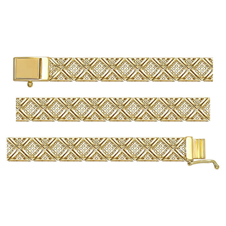 Solid gold braided bracelet, 15.10 g — shown in three rows across the frame.
