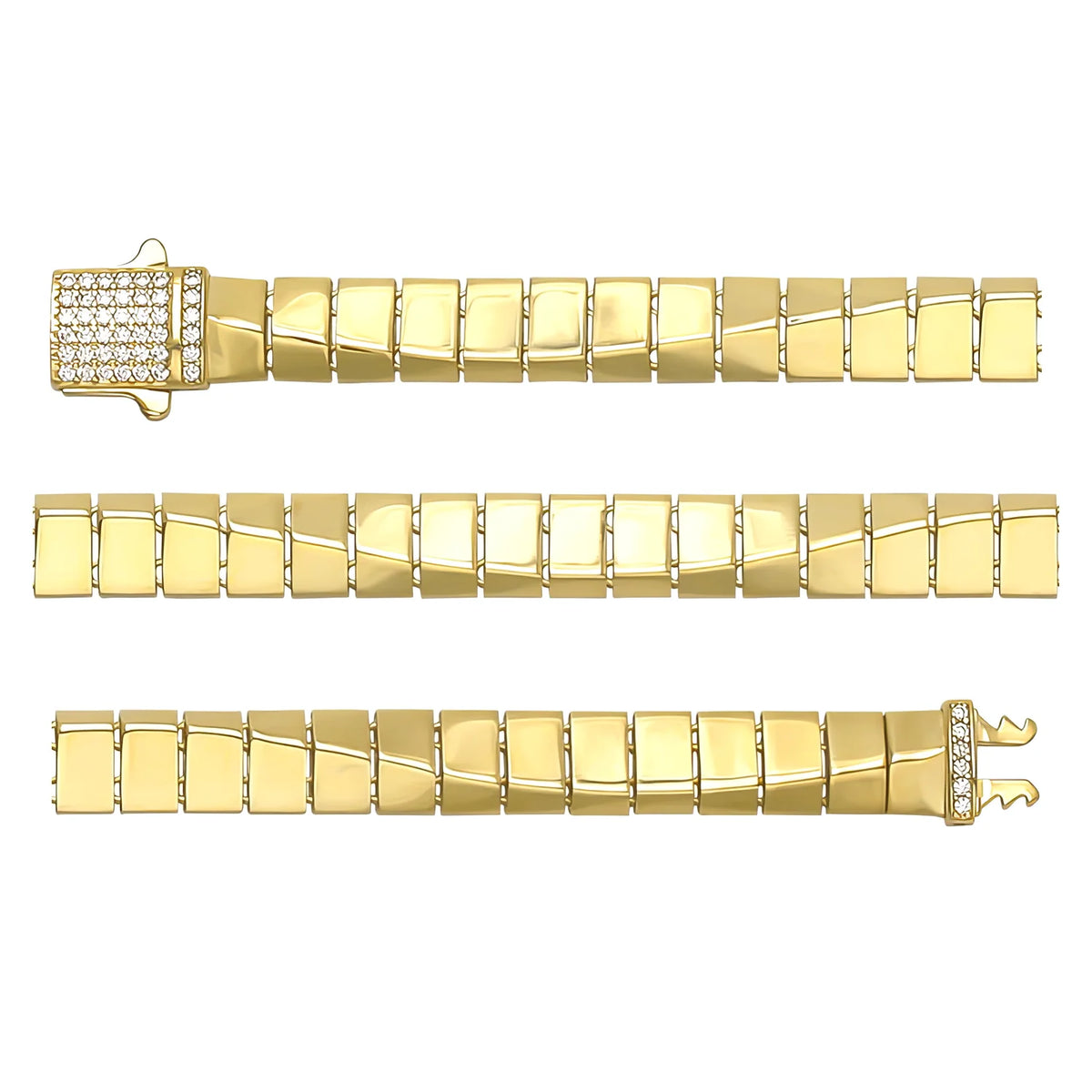 Solid gold bar link bracelet, 10.70 g — shown in three rows across the frame.