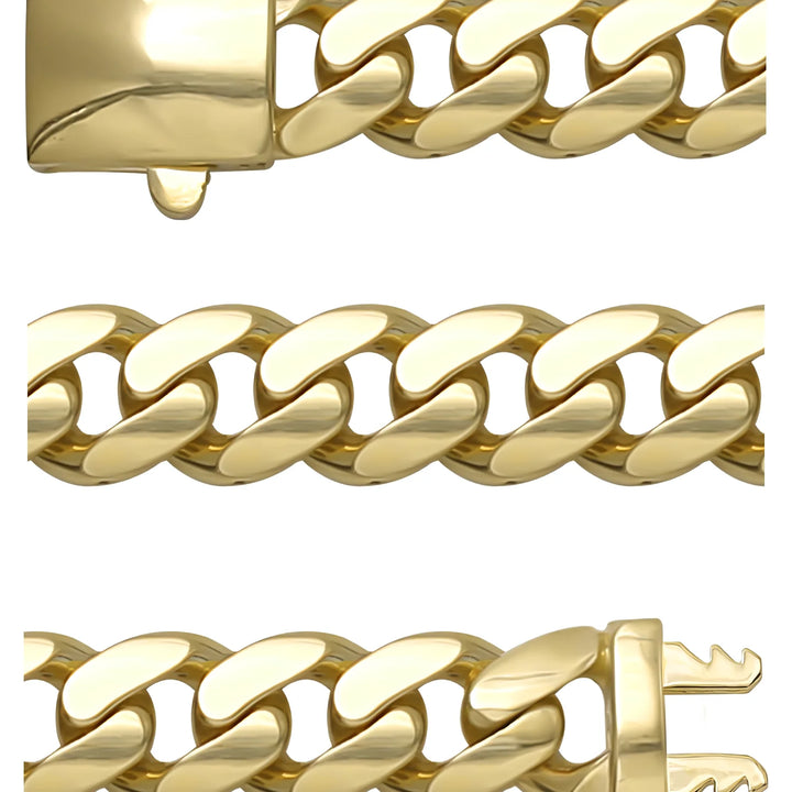 Solid gold curb bracelet, 32.20 g — shown in three rows across the frame.
