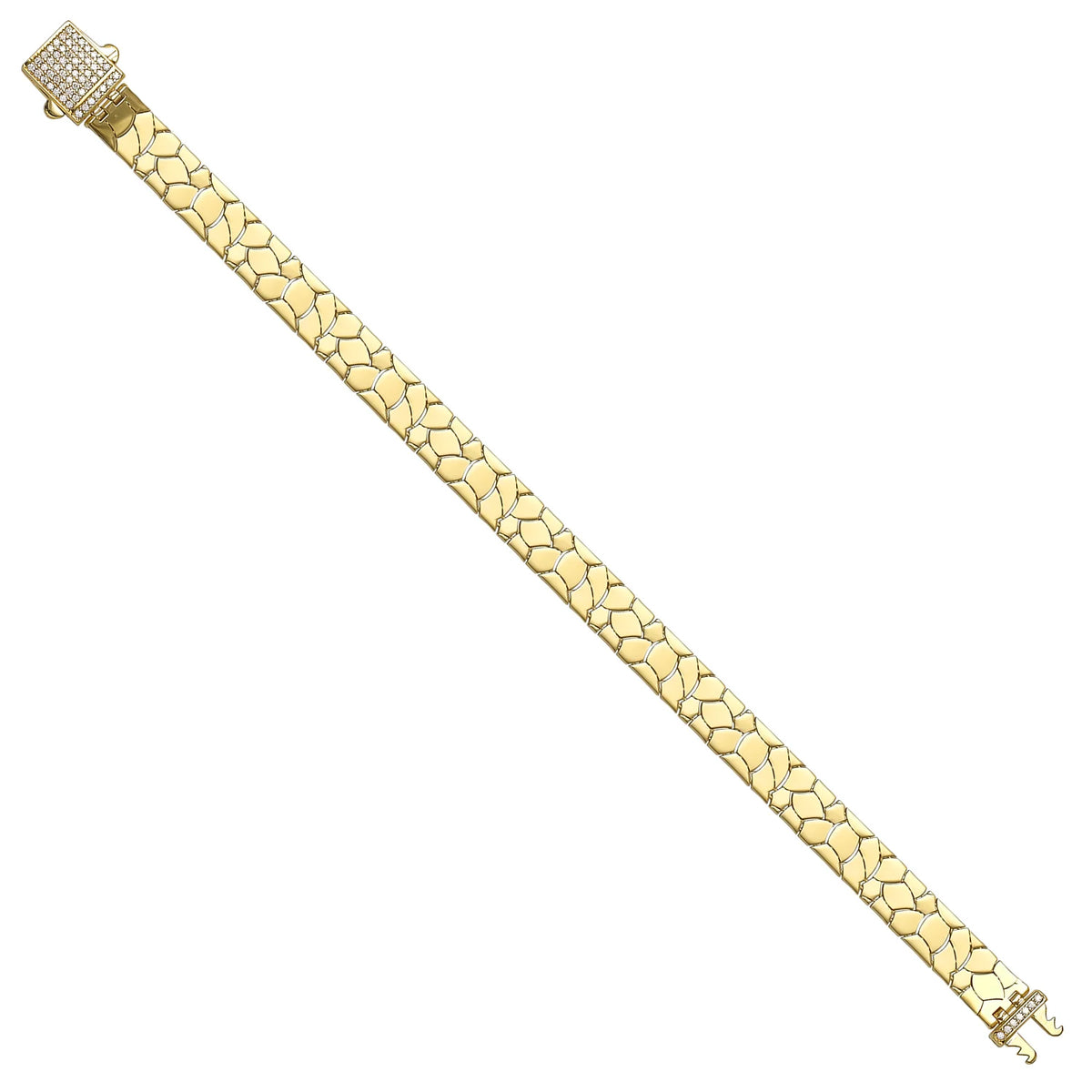 Solid gold fancy link bracelet, 11.30 g — shown at an angle across the frame.