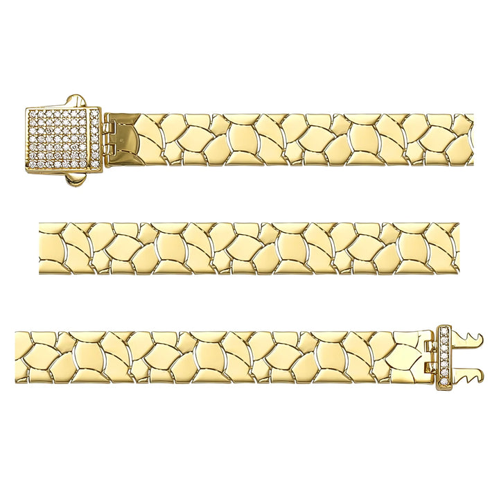 Solid gold fancy link bracelet, 11.30 g — shown in three rows across the frame.