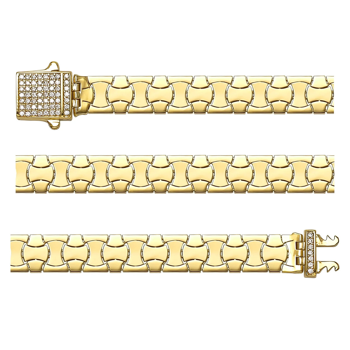 Solid gold braided bracelet, 12.75 g — shown in three rows across the frame.