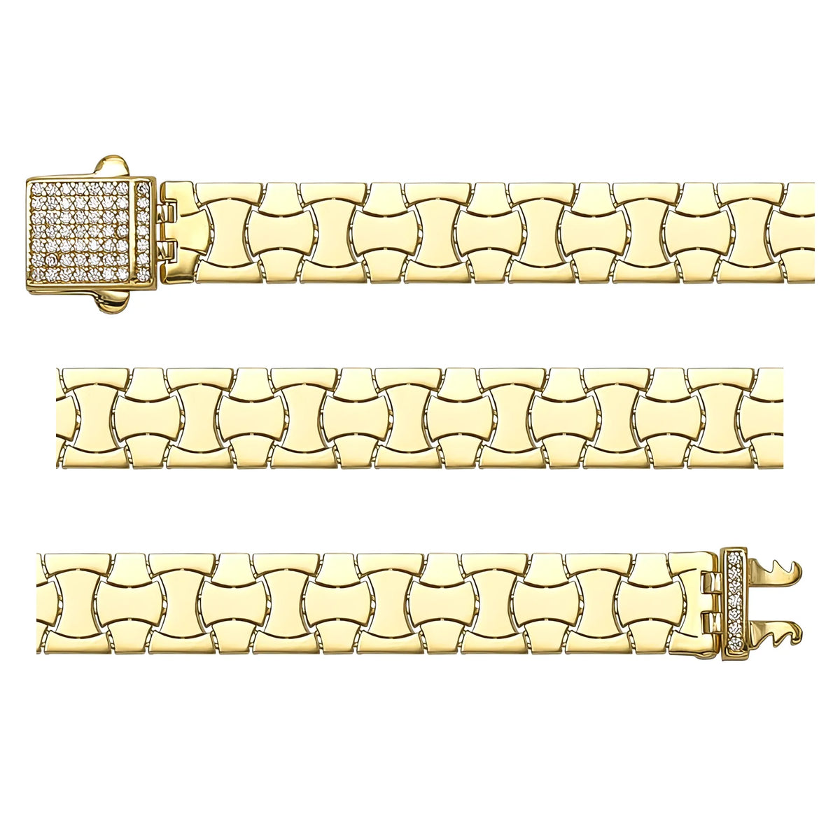 Solid gold braided bracelet, 12.95 g — shown in three rows across the frame.