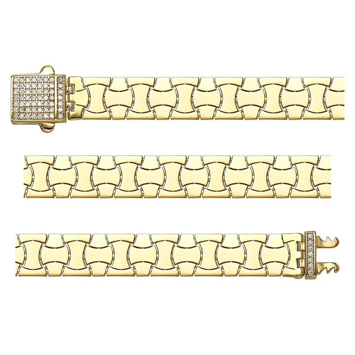 Solid gold braided bracelet, 12.95 g — shown in three rows across the frame.
